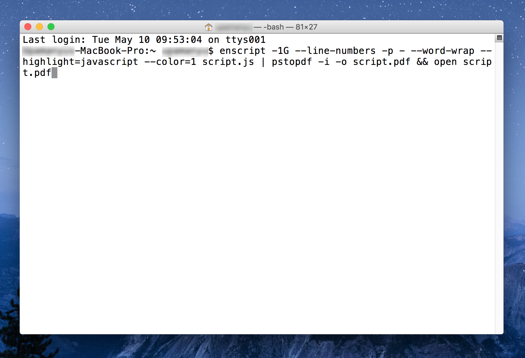 Terminal executing the Command